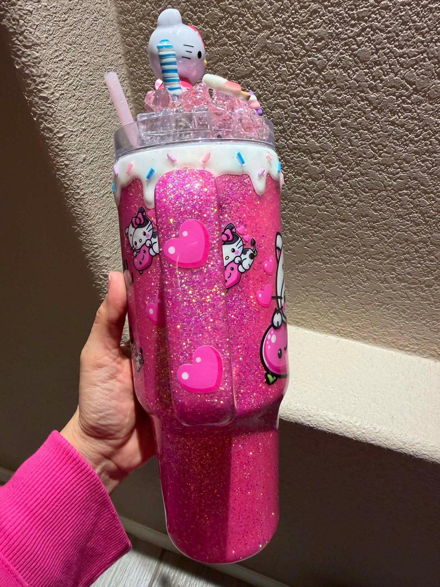 40 oz hello Kitty Cow Glitter Tumbler