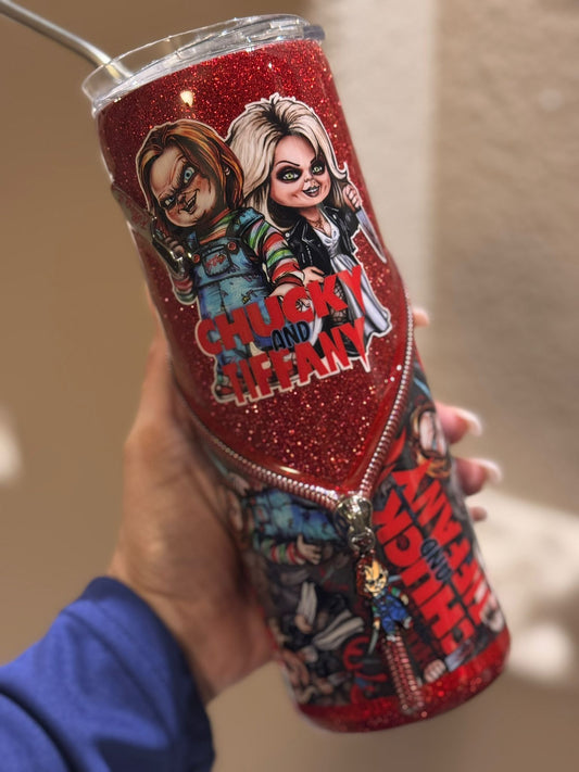 20 oz Chucky and Tiffany Halloween Glitter Tumbler