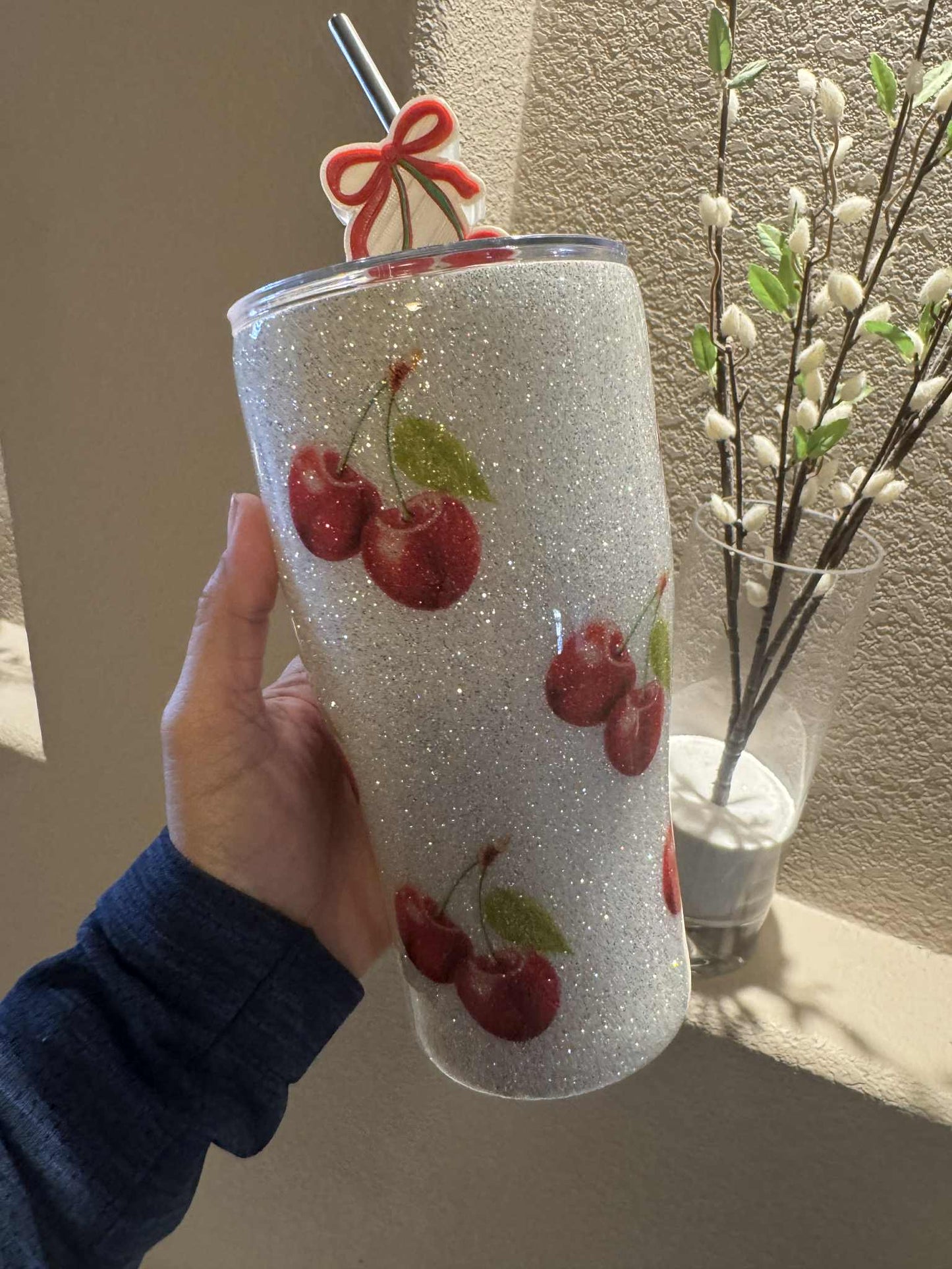 30oz Cherry Glitter Tumbler