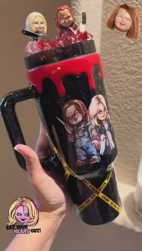 40 oz Chucky and Tiffany Valentine Glitter Tumbler