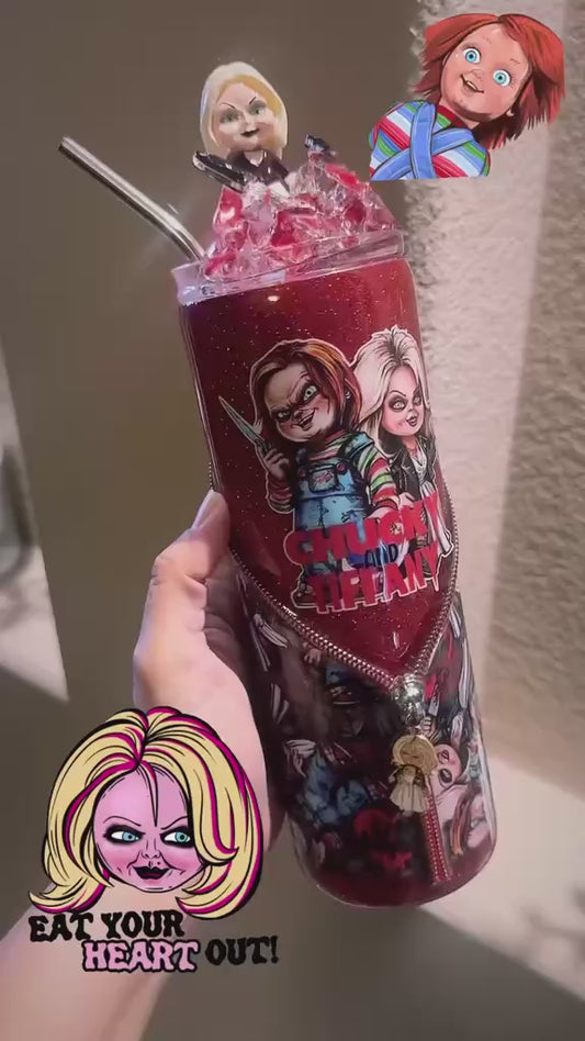 20 oz Chucky and Tiffany Halloween Glitter Tumbler