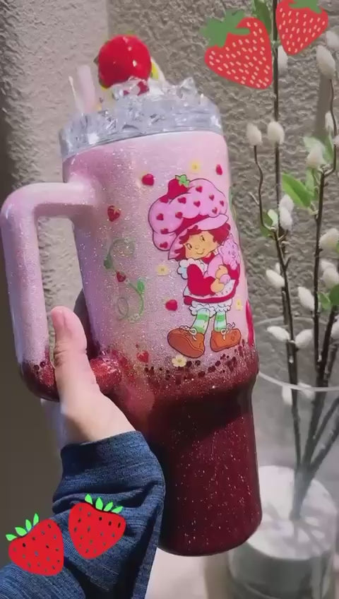 40oz Strawberry Shortcake Glitter Tumbler