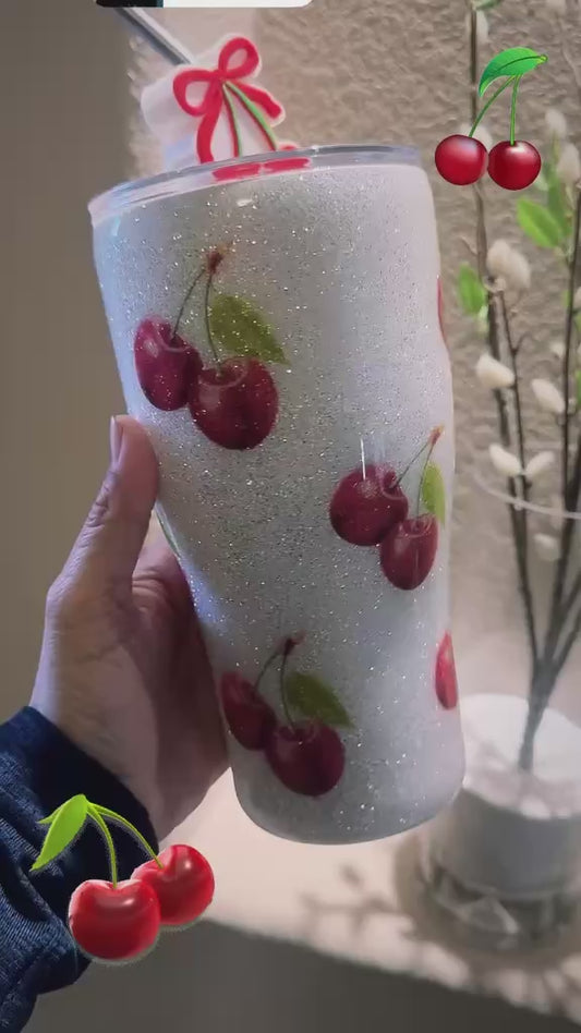 30oz Cherry Glitter Tumbler