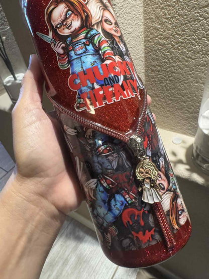 20 oz Chucky and Tiffany Halloween Glitter Tumbler