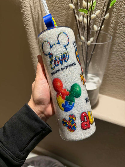 20 oz Mickey Mouse Autism Glitter Tumbler