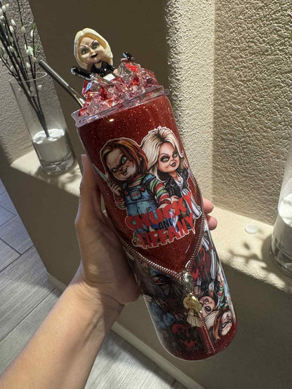 20 oz Chucky and Tiffany Halloween Glitter Tumbler