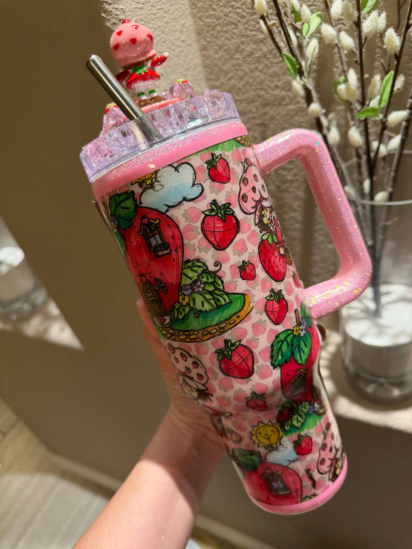 40oz Strawberry Shortcake Glitter Tumbler