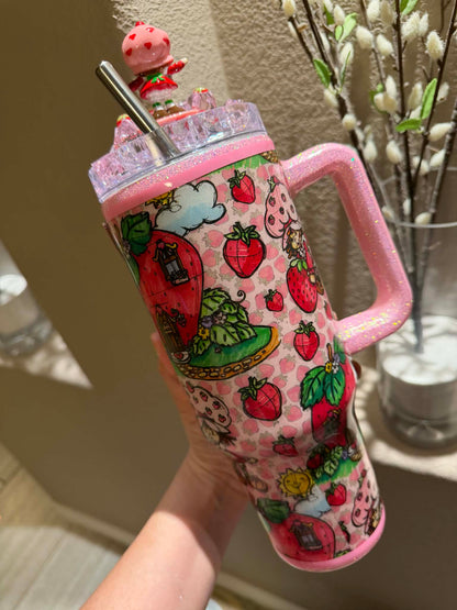 40oz Strawberry Shortcake Glitter Tumbler