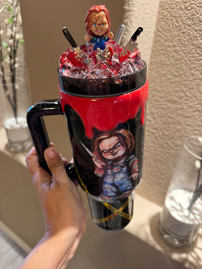 🔪Chucky-Themed 40 oz Glitter Tumbler