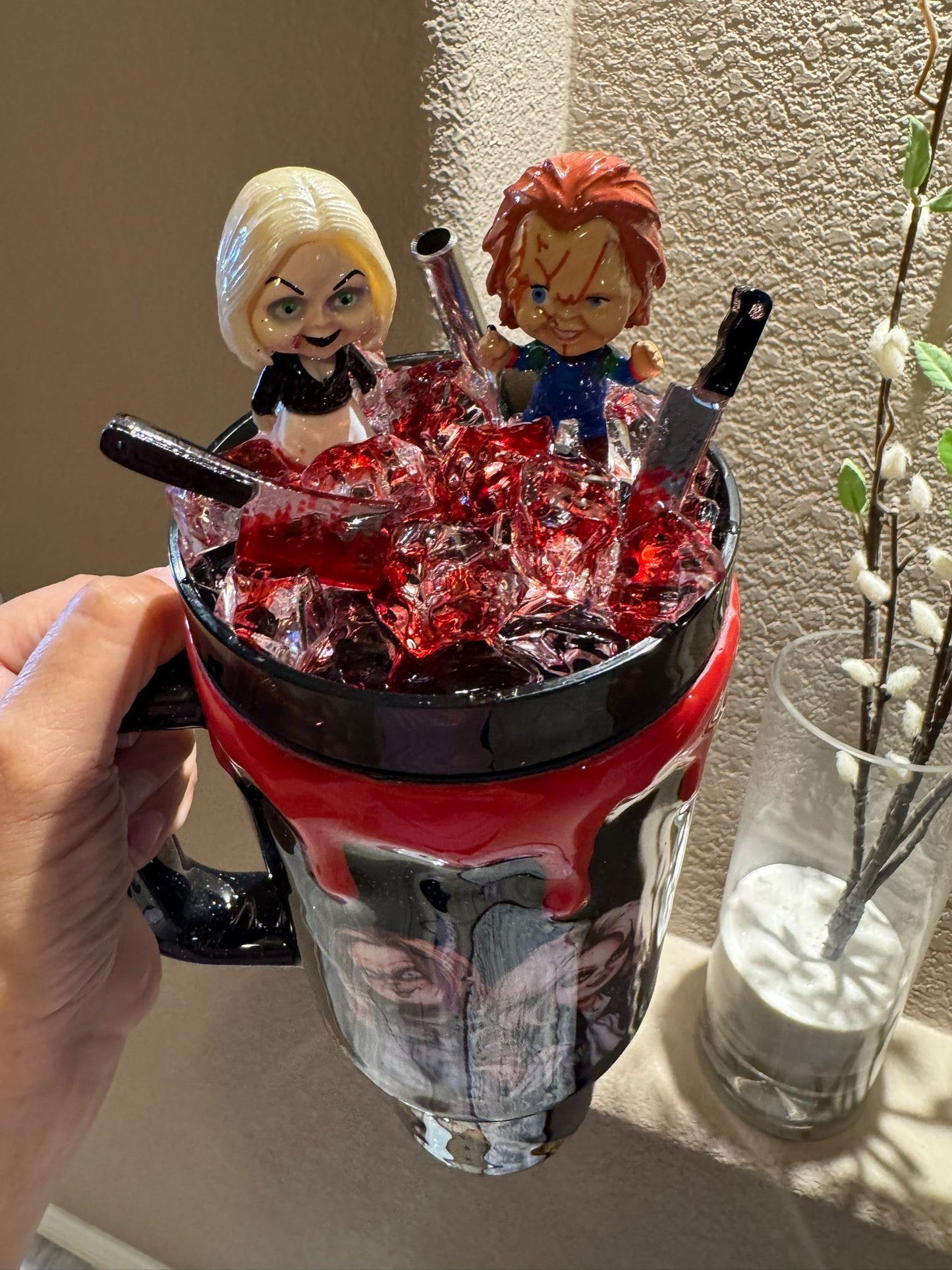 40 oz Chucky and Tiffany Valentine Glitter Tumbler