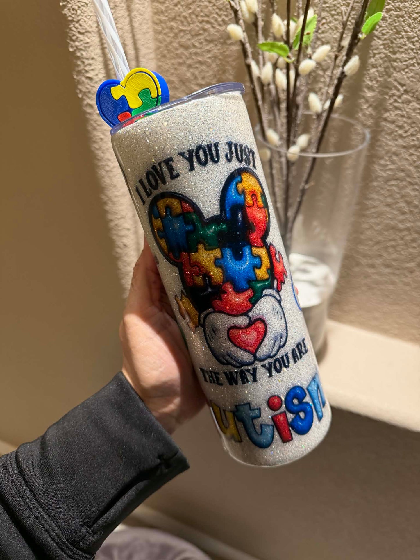 20 oz Mickey Mouse Autism Glitter Tumbler