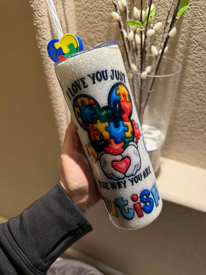 20 oz Mickey Mouse Autism Glitter Tumbler