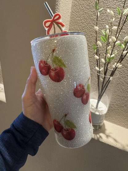 30oz Cherry Glitter Tumbler