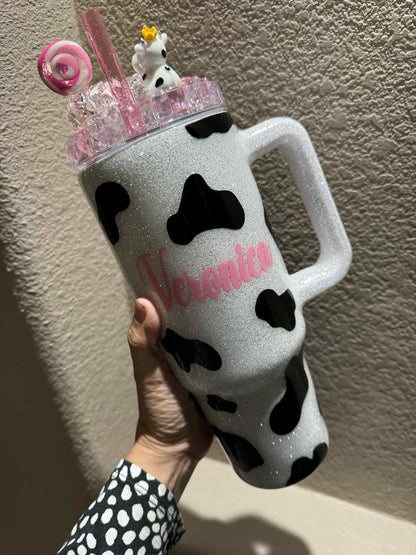 40 oz cow Glitter Tumbler