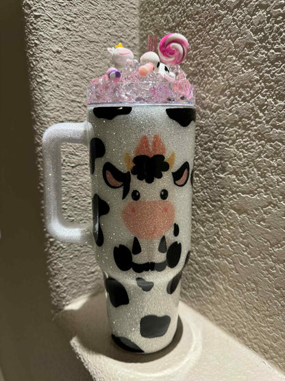 40 oz cow Glitter Tumbler