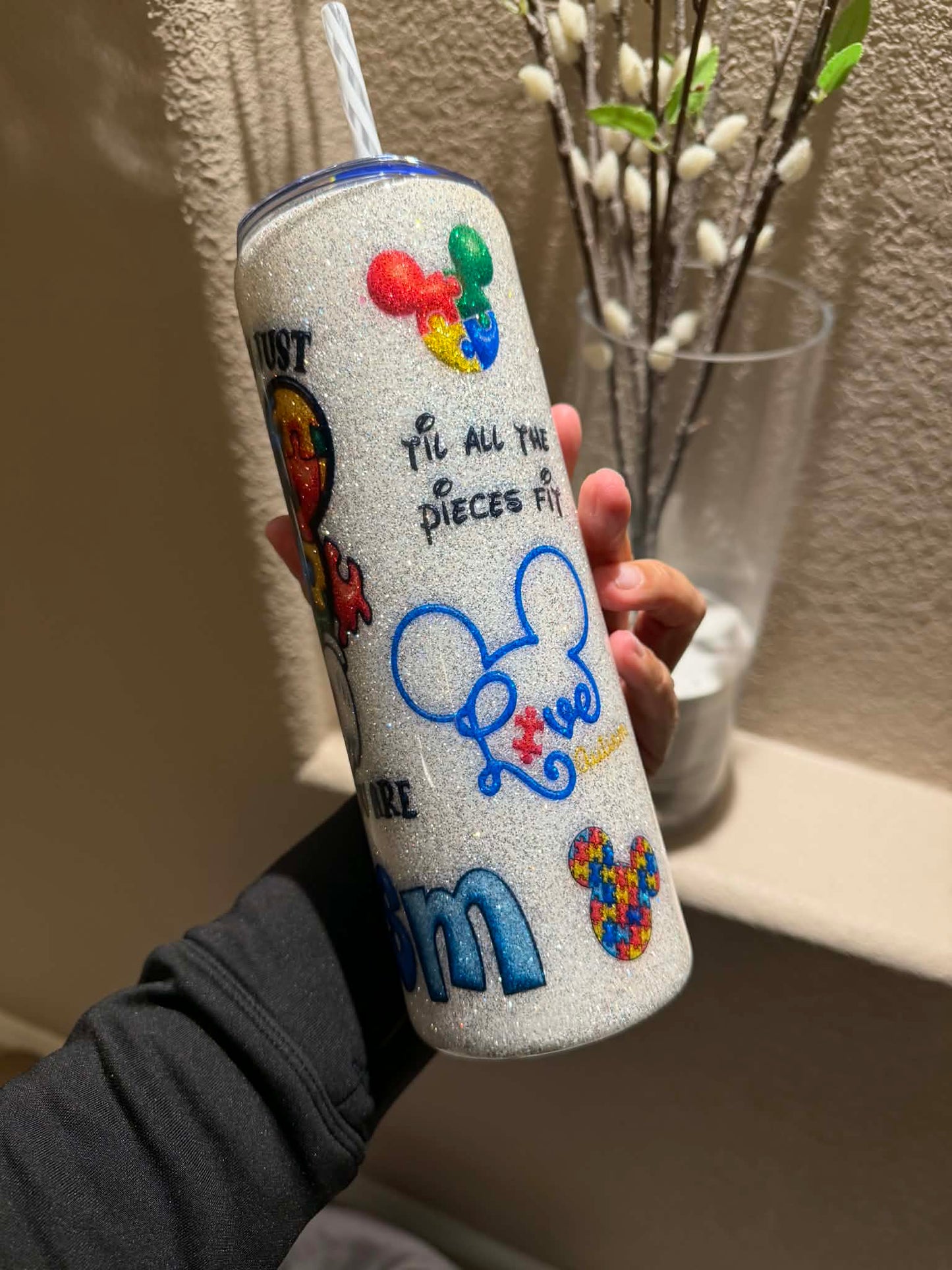 20 oz Mickey Mouse Autism Glitter Tumbler