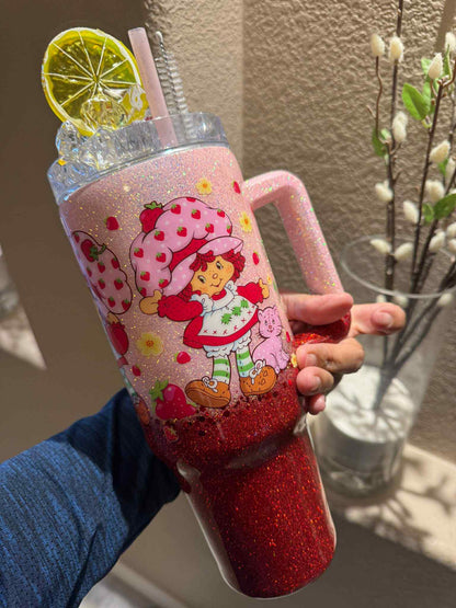 40oz Strawberry Shortcake Glitter Tumbler