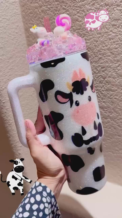 40 oz cow Glitter Tumbler