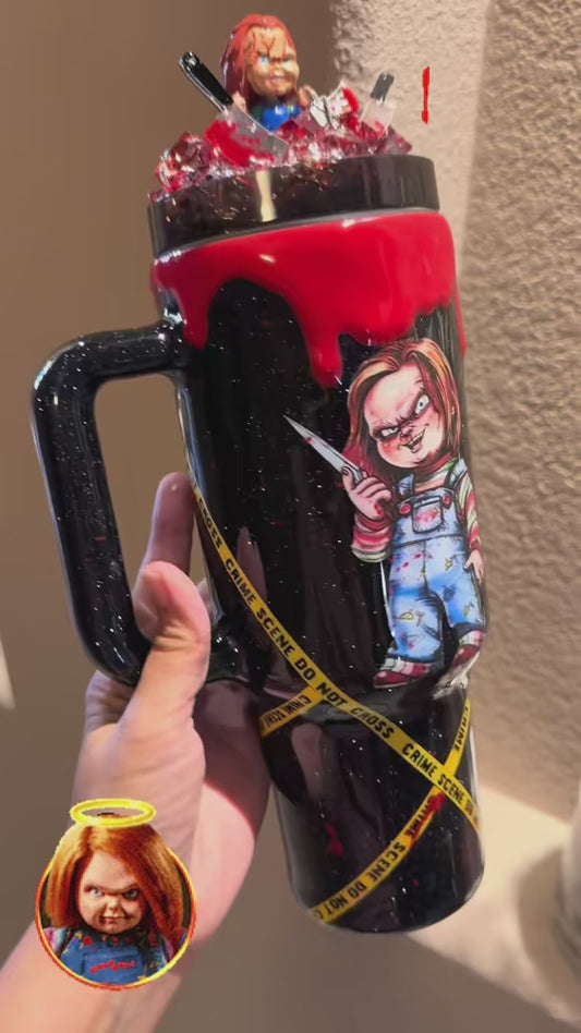 🔪Chucky-Themed 40 oz Glitter Tumbler