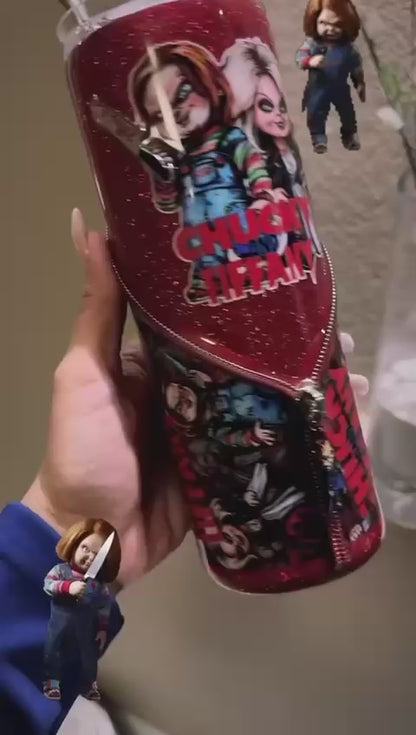 20 oz Chucky and Tiffany Halloween Glitter Tumbler