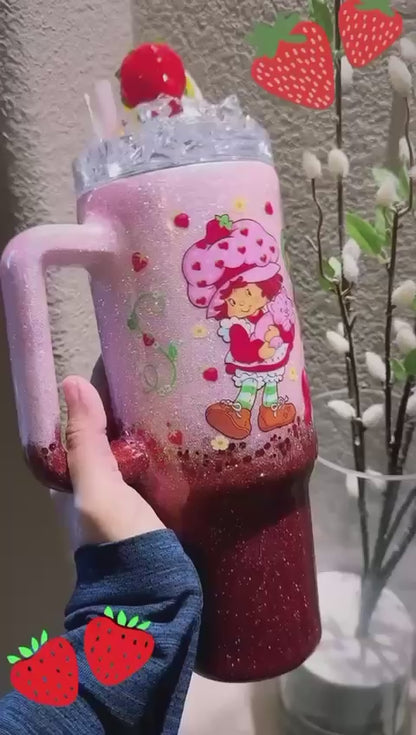 40oz Strawberry Shortcake Glitter Tumbler