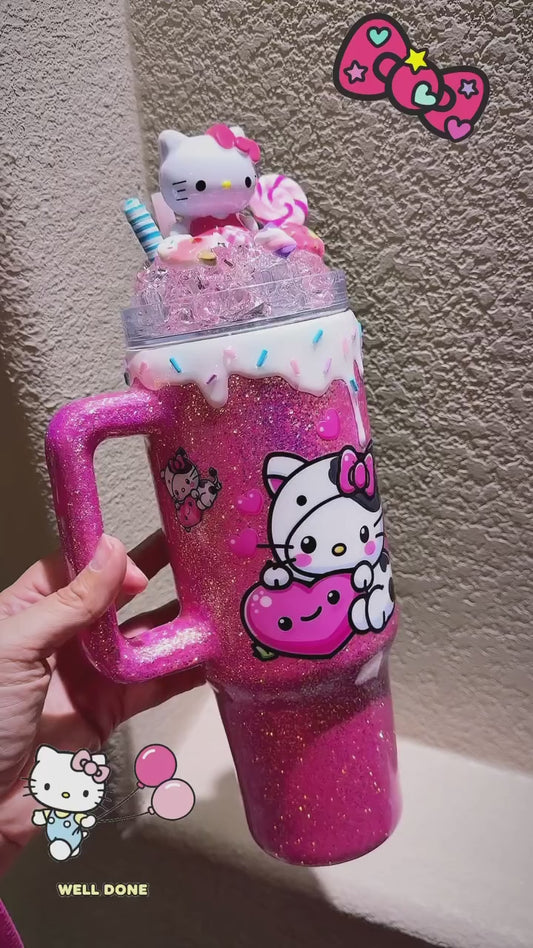 40 oz hello Kitty Cow Glitter Tumbler